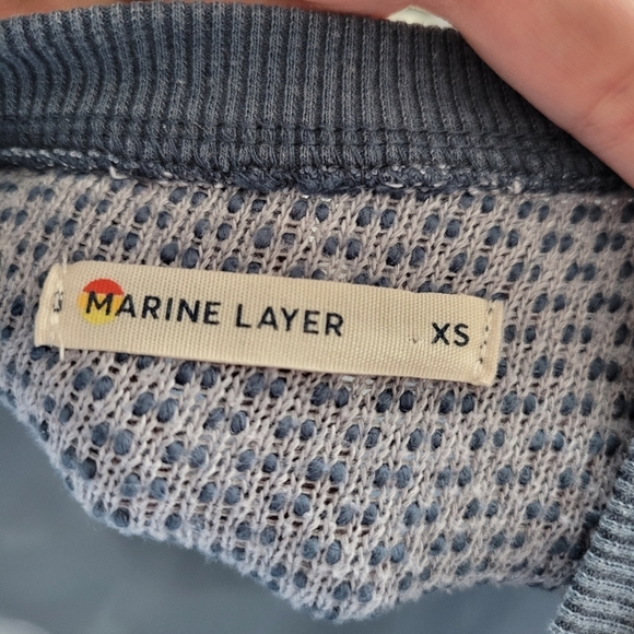 Marine Layer Women's XS Birdseye Textured Blue Long Sleeve Sweatshirt Top Ribbed - Picture 6 of 6